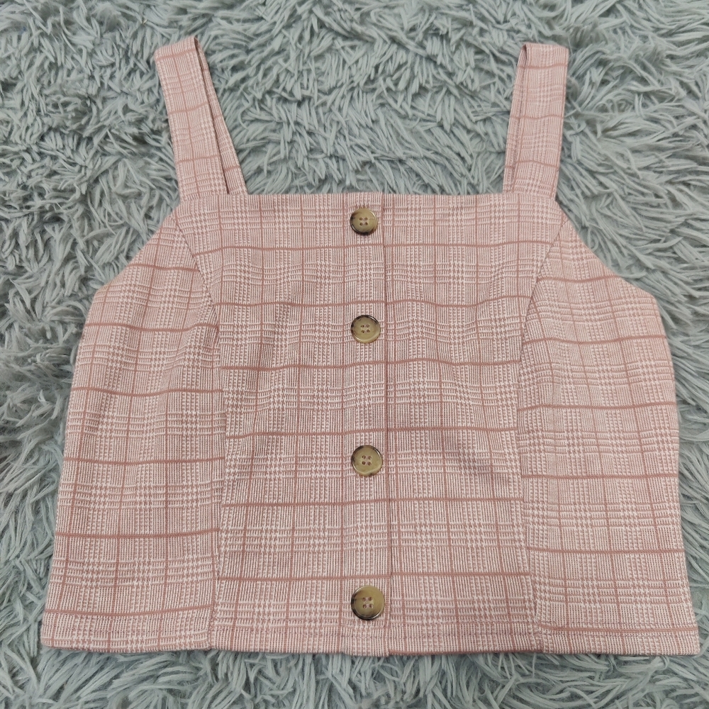 Pink Plaid Cropped Tank